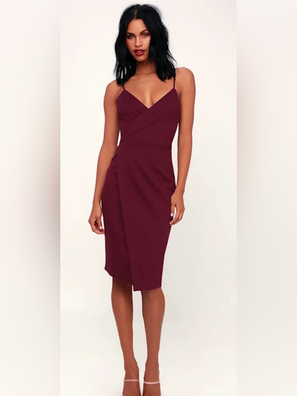Lulus Have You Heard Plum Purple Surplice Midi Dress